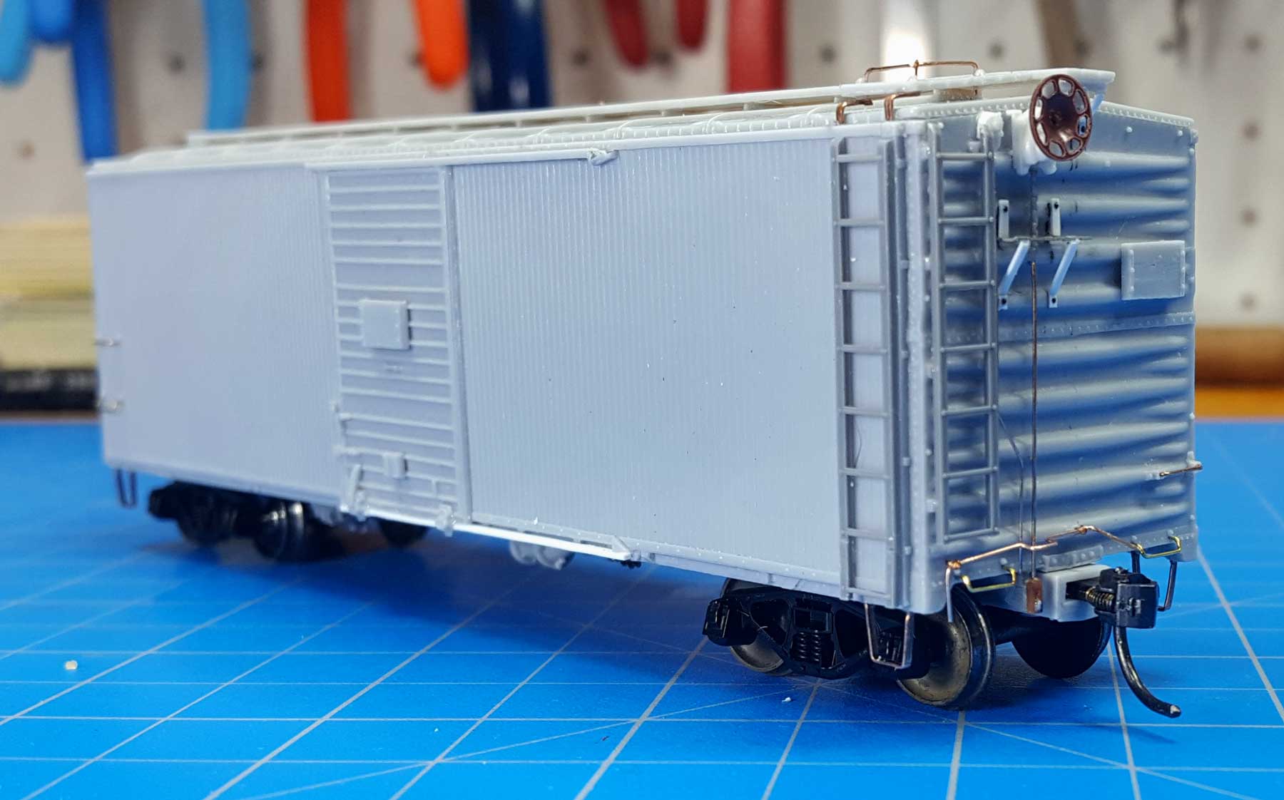 GN composite wood-sheathed boxcar ready for the paint shop.