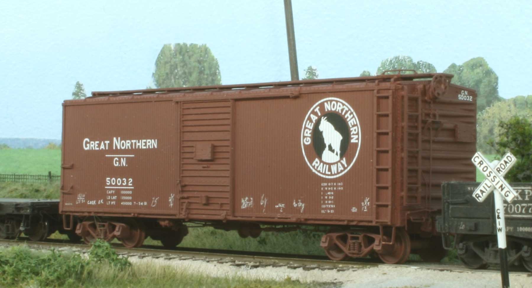 The GN composite wood-sheathed boxcar in service.